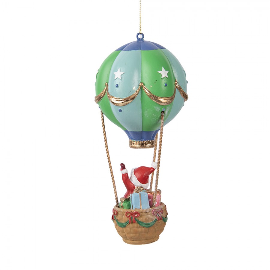 Clayre & Eef Dekohänger „Weihnachtsmann im Heißluftballon“ aus Polyresin, 9x9x19 cm (6PR5613)