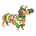 Weihnachtsfigur Hund Dackel im bunten Strickpullover mit Mütze Polyresin Braun Grün Rot 24x5x14 cm von Clayre & Eef (6PR5620)
