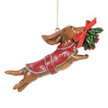 Weihnachtsanhänger Hund Dackel springend mit Mistelzweig Polyresin Braun Rot Grün 12x2x4 cm von Clayre & Eef (6PR5632)