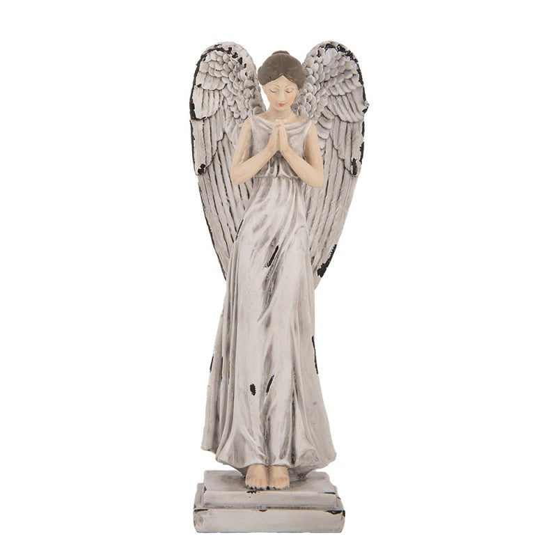Polyresin-Dekorationsfigur Betender Schutzengel Weiß-Grau 9x8x23 cm von Clayre & Eef (6PR5634)