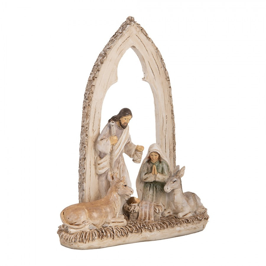 Weihnachtsdekorationsfigur Krippe gotischer Bogen Ochse Esel Beige 18x7x22 cm von Clayre & Eef (6PR5645)