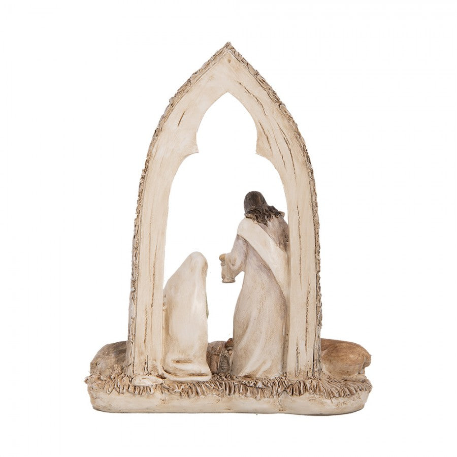 Weihnachtsdekorationsfigur Krippe gotischer Bogen Ochse Esel Beige 18x7x22 cm von Clayre & Eef (6PR5645)