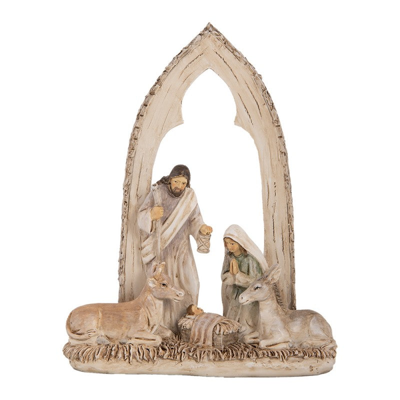 Weihnachtsdekorationsfigur Krippe gotischer Bogen Ochse Esel Beige 18x7x22 cm von Clayre & Eef (6PR5645)
