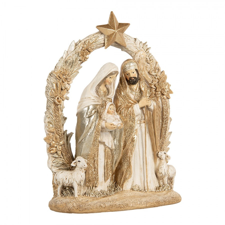 Weihnachtsdekorationsfigur Krippe Bogen Stern Heilige Familie Lämmer Gold Beige 19x7x24 cm von Clayre & Eef (6PR5646)