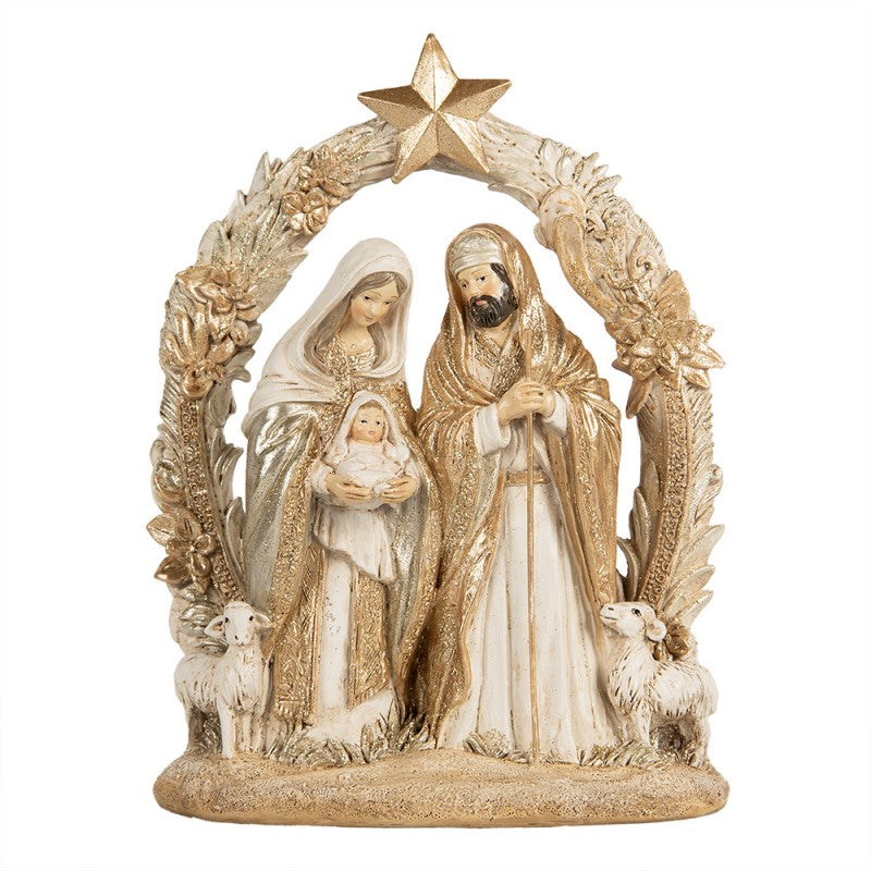 Weihnachtsdekorationsfigur Krippe Bogen Stern Heilige Familie Lämmer Gold Beige 19x7x24 cm von Clayre & Eef (6PR5646)