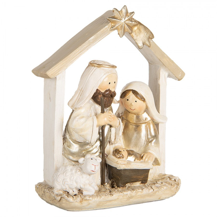 Weihnachtsdekorationsfigur Krippe Stall Heilige Familie Kometenstern Beige Gold 10x5x12 cm von Clayre & Eef (6PR5648)