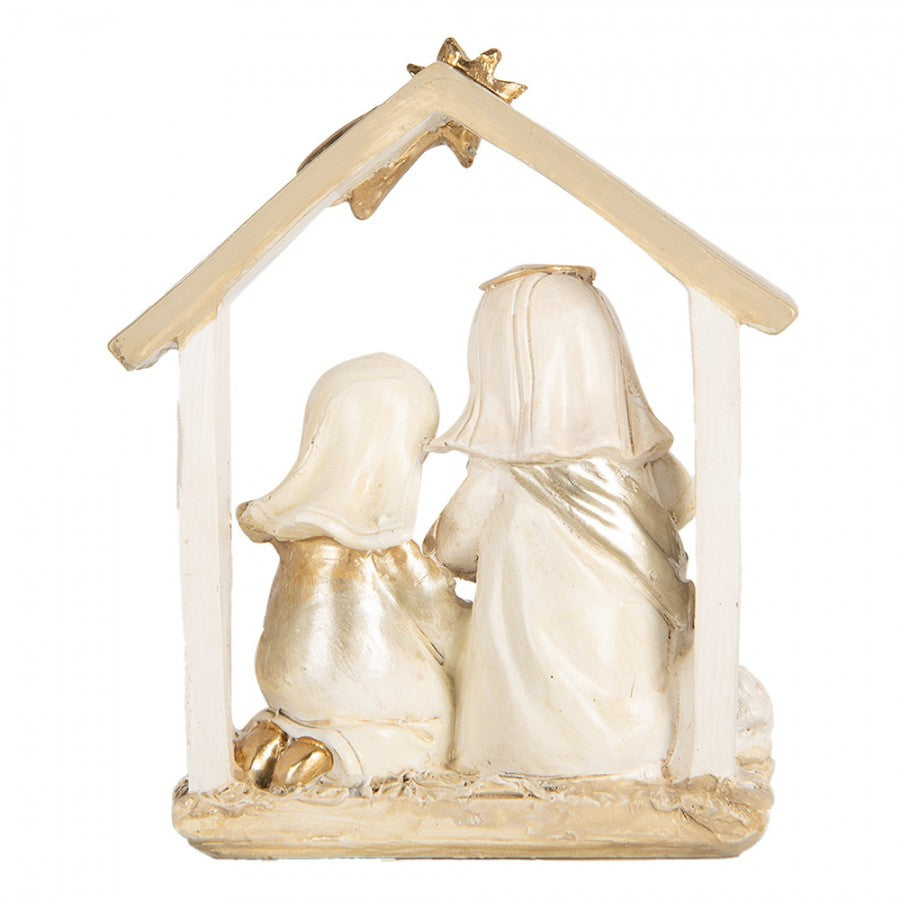 Weihnachtsdekorationsfigur Krippe Stall Heilige Familie Kometenstern Beige Gold 10x5x12 cm von Clayre & Eef (6PR5648)