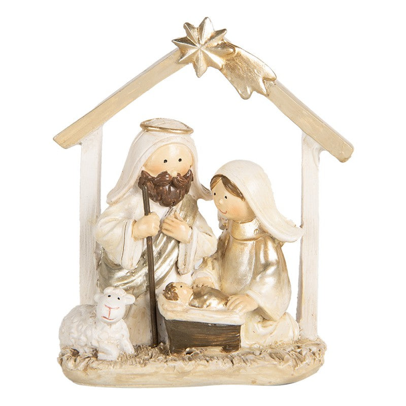 Weihnachtsdekorationsfigur Krippe Stall Heilige Familie Kometenstern Beige Gold 10x5x12 cm von Clayre & Eef (6PR5648)