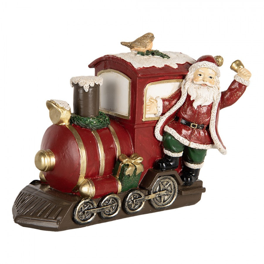 Clayre & Eef Dekofigur „Weihnachtsmann mit Lokomotive“ aus Polyresin, 16x10x13 cm (6PR5669)