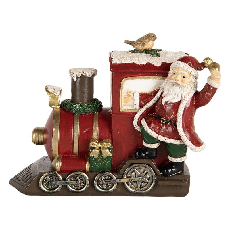 Clayre & Eef Dekofigur „Weihnachtsmann mit Lokomotive“ aus Polyresin, 16x10x13 cm (6PR5669)