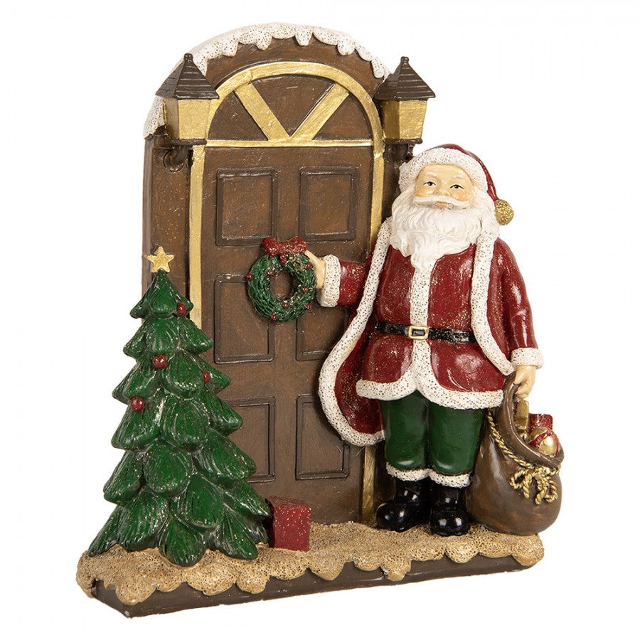 Clayre & Eef Dekofigur „Weihnachtsmann vor Tür “ aus Polyresin, 18x7x20 cm (6PR5670)