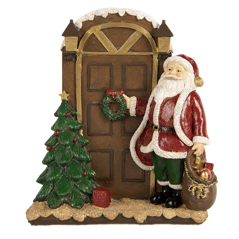 Clayre & Eef Dekofigur „Weihnachtsmann vor Tür “ aus Polyresin, 18x7x20 cm (6PR5670)