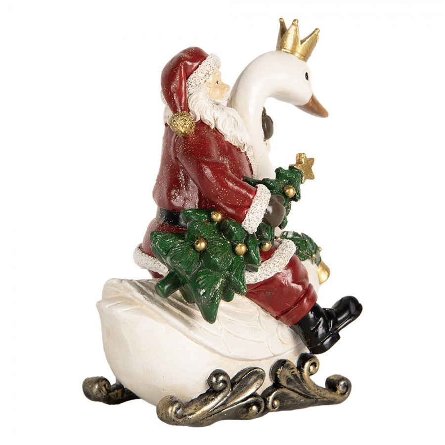 Clayre & Eef Dekofigur „Weihnachtsmann auf Schwan“ aus Polyresin, 13x10x16 cm (6PR5671)