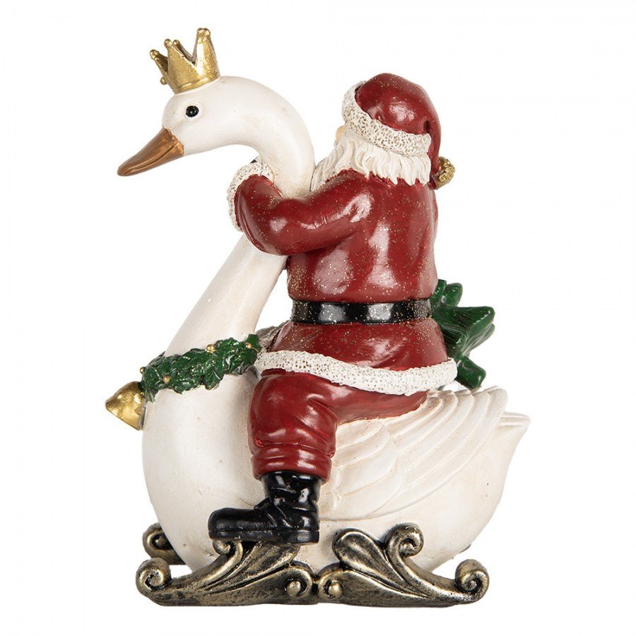 Clayre & Eef Dekofigur „Weihnachtsmann auf Schwan“ aus Polyresin, 13x10x16 cm (6PR5671)