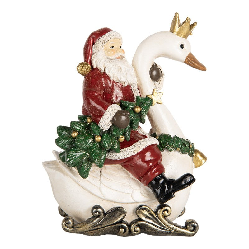 Clayre & Eef Dekofigur „Weihnachtsmann auf Schwan“ aus Polyresin, 13x10x16 cm (6PR5671)
