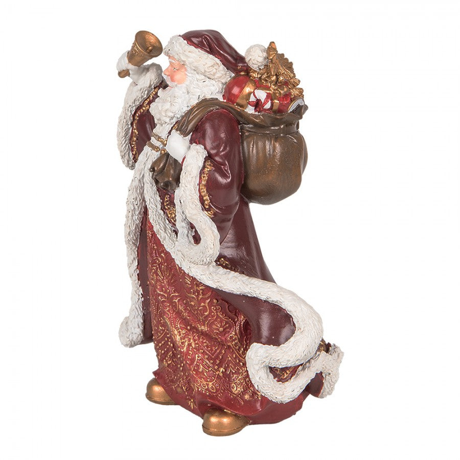 Clayre & Eef Dekofigur „Weihnachtsmann Traditionell mit Glocke“ aus Polyresin, 15x11x20 cm (6PR5704)
