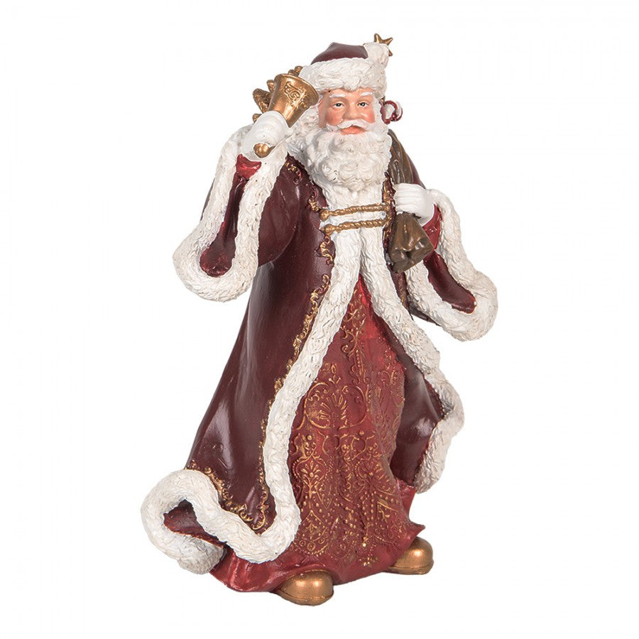 Clayre & Eef Dekofigur „Weihnachtsmann Traditionell mit Glocke“ aus Polyresin, 15x11x20 cm (6PR5704)
