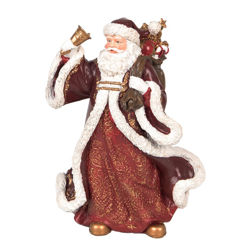 Clayre & Eef Dekofigur „Weihnachtsmann Traditionell mit Glocke“ aus Polyresin, 15x11x20 cm (6PR5704)