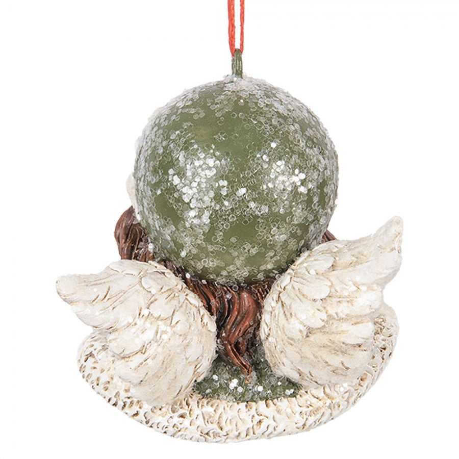 Polyresin-Weihnachtsanhänger Winterengel-Büste Grün-Rosa 7x7x7 cm Christbaumschmuck von Clayre & Eef (6PR5705)