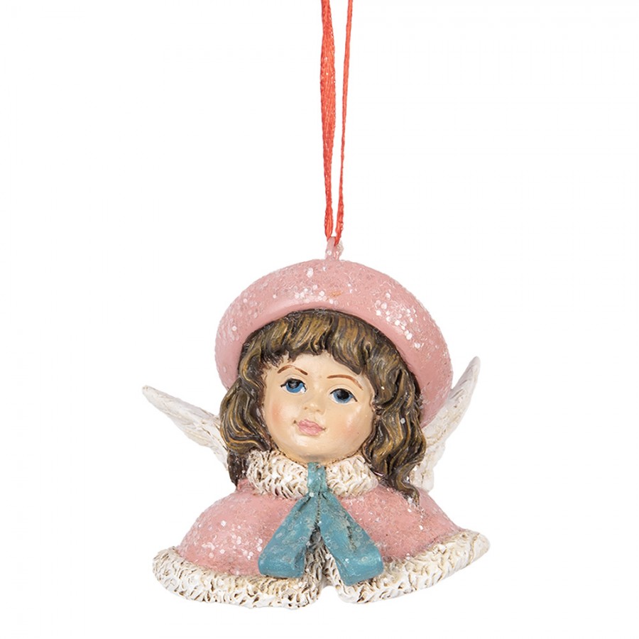 Polyresin-Weihnachtsanhänger Winterengel-Büste Rosa-Türkis 8x7x7 cm Christbaumschmuck von Clayre & Eef (6PR5706)