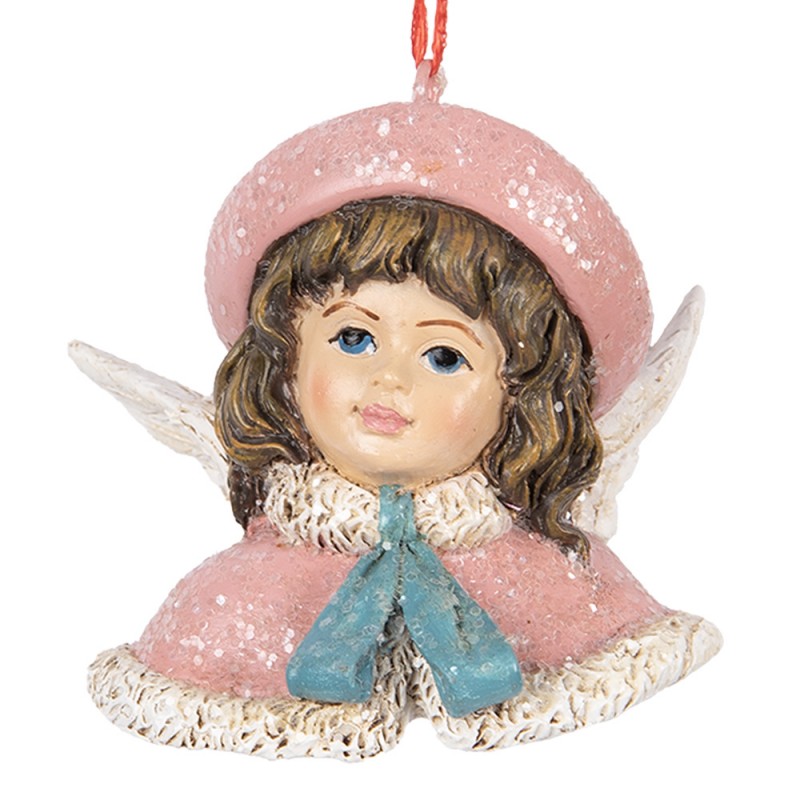 Polyresin-Weihnachtsanhänger Winterengel-Büste Rosa-Türkis 8x7x7 cm Christbaumschmuck von Clayre & Eef (6PR5706)