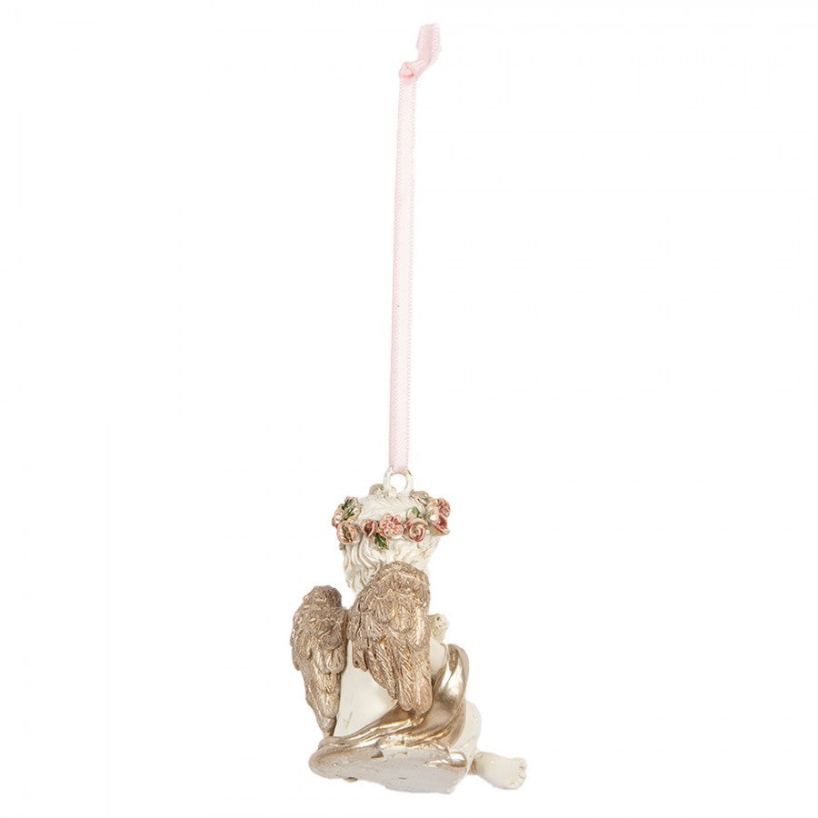 Polyresin-Weihnachtsanhänger Barock-Putto mit Rehkitz Creme-Gold 5x4x6 cm von Clayre & Eef (6PR5707)
