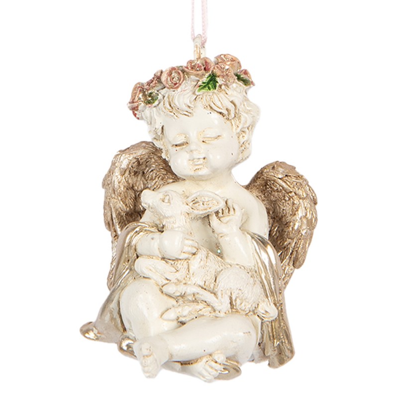 Polyresin-Weihnachtsanhänger Barock-Putto mit Rehkitz Creme-Gold 5x4x6 cm von Clayre & Eef (6PR5707)