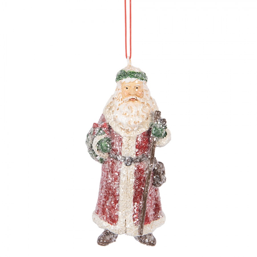 Clayre & Eef Christbaumanhänger „Weihnachtsmann“ aus Polyresin in Rot-Weiß, 5x4x12 cm (6PR5708)