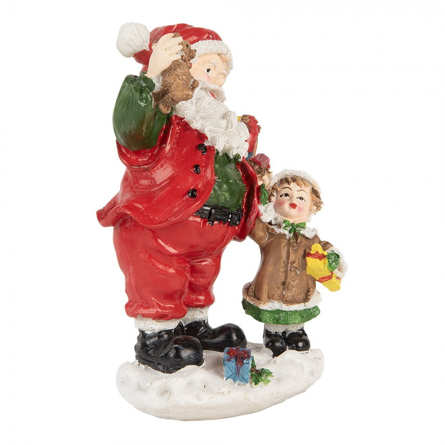 Clayre & Eef Dekofigur „Weihnachtsmann mit Kind“ aus Polyresin in Rot-Weiß, 8x6x13 cm (6PR5723)
