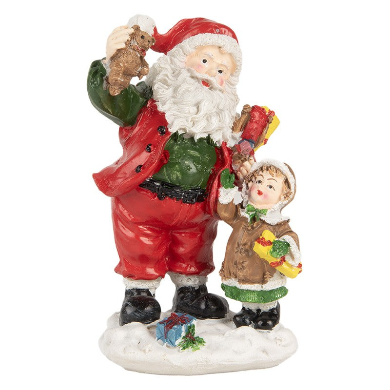 Clayre & Eef Dekofigur „Weihnachtsmann mit Kind“ aus Polyresin in Rot-Weiß, 8x6x13 cm (6PR5723)
