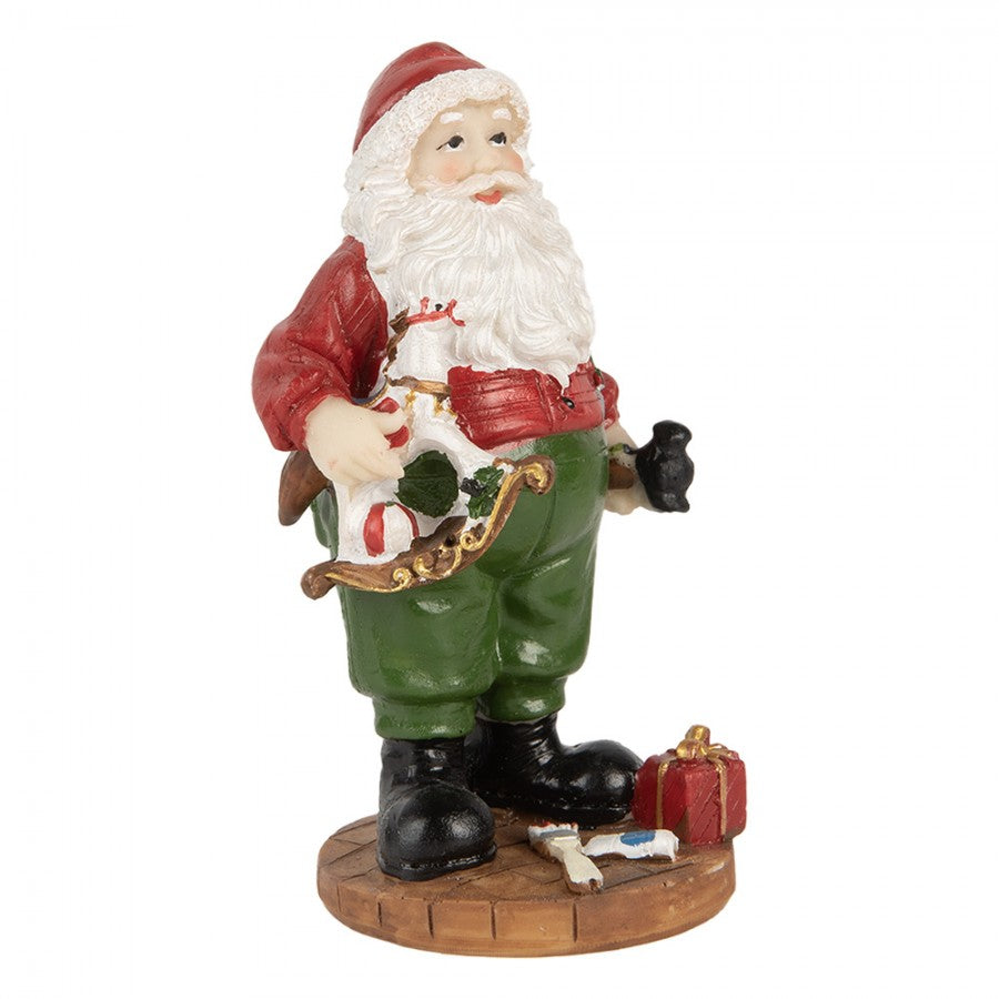 Clayre & Eef Dekofigur „Weihnachtsmann mit Tannenbaum“ aus Polyresin in Rot-Grün, 8x6x13 cm (6PR5724)