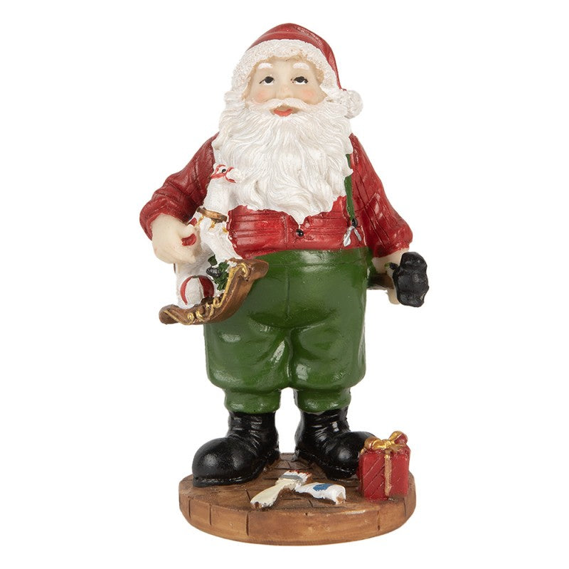 Clayre & Eef Dekofigur „Weihnachtsmann mit Tannenbaum“ aus Polyresin in Rot-Grün, 8x6x13 cm (6PR5724)