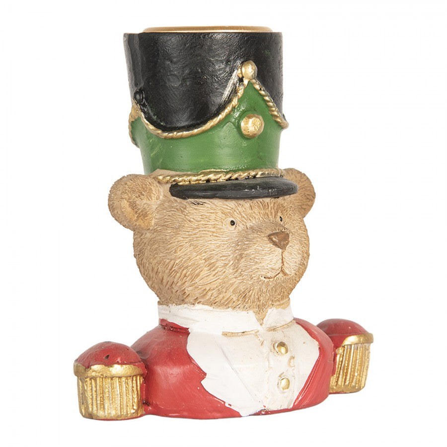 Kerzenständer Teddybär-Soldat Büste Rot-Grün 9x6x10 cm Polyresin für Stabkerzen von Clayre & Eef (6PR5752)