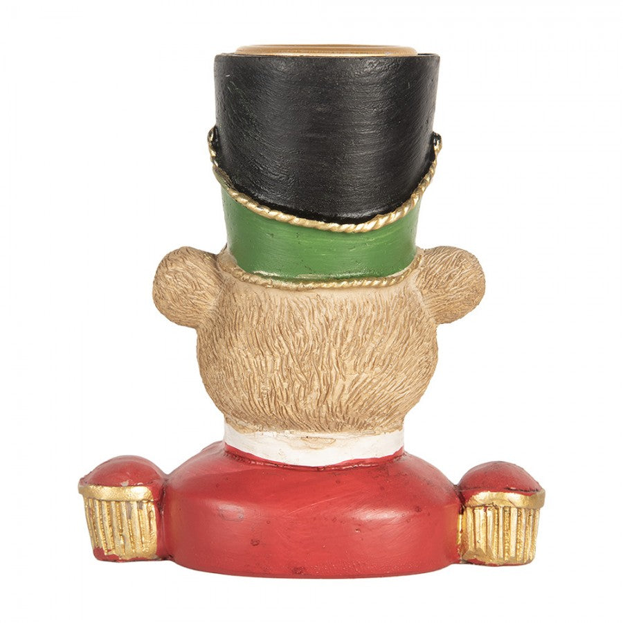 Kerzenständer Teddybär-Soldat Büste Rot-Grün 9x6x10 cm Polyresin für Stabkerzen von Clayre & Eef (6PR5752)