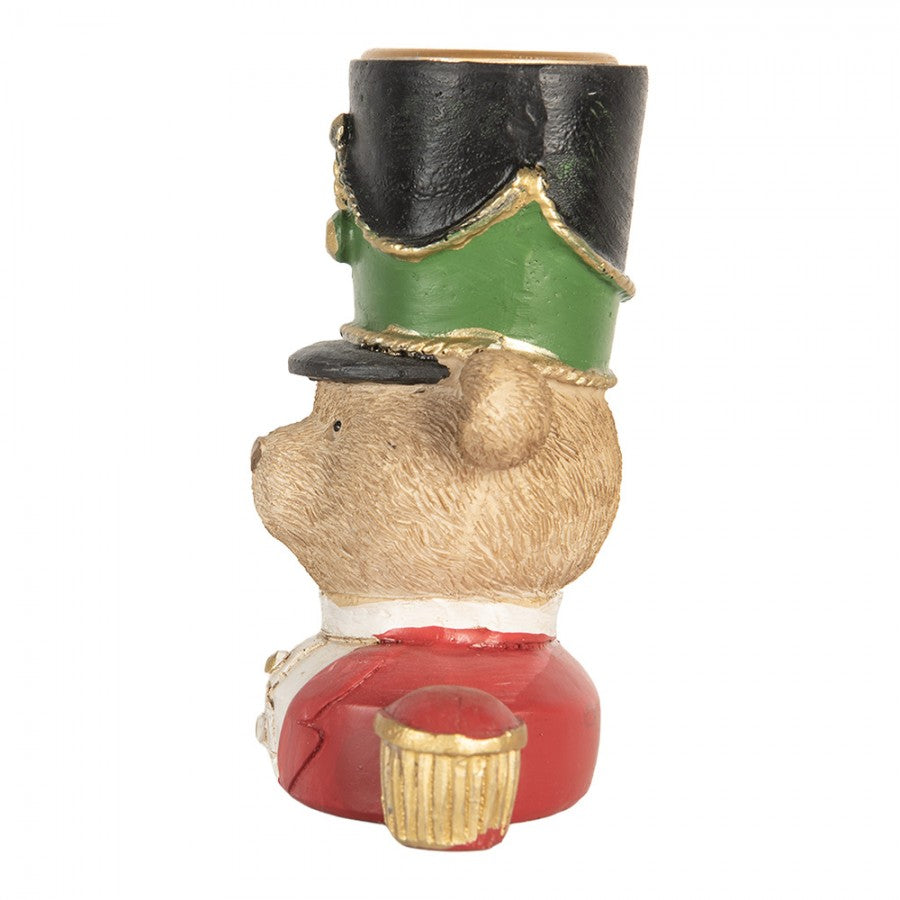 Kerzenständer Teddybär-Soldat Büste Rot-Grün 9x6x10 cm Polyresin für Stabkerzen von Clayre & Eef (6PR5752)