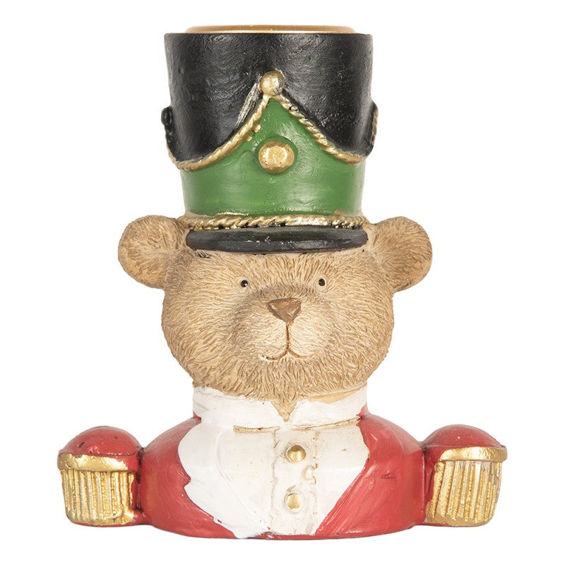 Kerzenständer Teddybär-Soldat Büste Rot-Grün 9x6x10 cm Polyresin für Stabkerzen von Clayre & Eef (6PR5752)