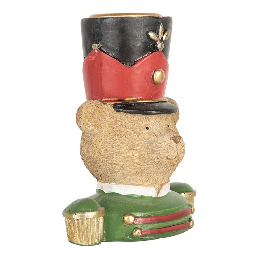 Kerzenständer Teddybär-Soldat Büste Grün-Rot 9x6x10 cm Polyresin für Stabkerzen von Clayre & Eef (6PR5753)