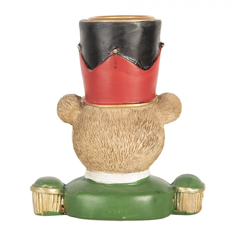 Kerzenständer Teddybär-Soldat Büste Grün-Rot 9x6x10 cm Polyresin für Stabkerzen von Clayre & Eef (6PR5753)