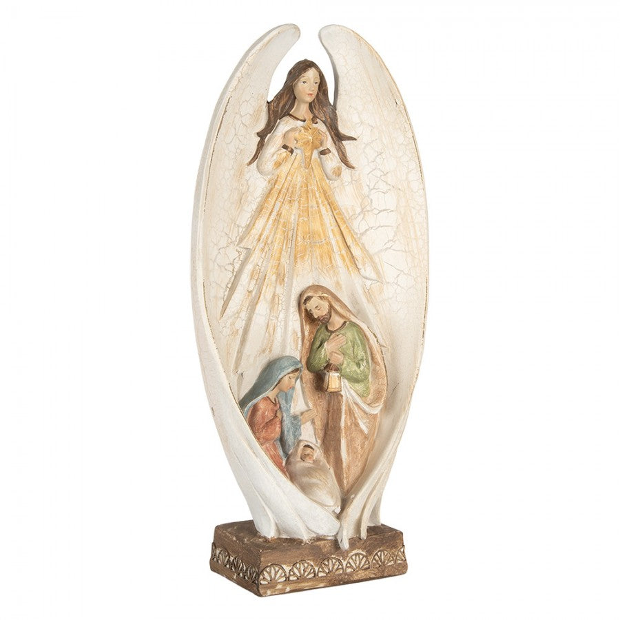 Polyresin-Weihnachtsdekoration Schutzengel mit Krippe Beige 19x10x40 cm von Clayre & Eef (6PR5757)