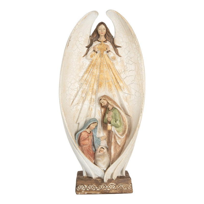 Polyresin-Weihnachtsdekoration Schutzengel mit Krippe Beige 19x10x40 cm von Clayre & Eef (6PR5757)