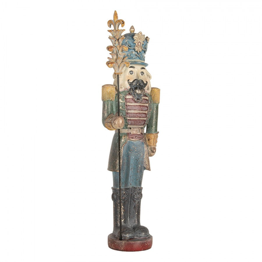 Nostalgische Weihnachtsfigur Nussknacker-König mit Prunkzepter Blau-Grün Polyresin 13x13x38 cm von Clayre & Eef (6PR5759)