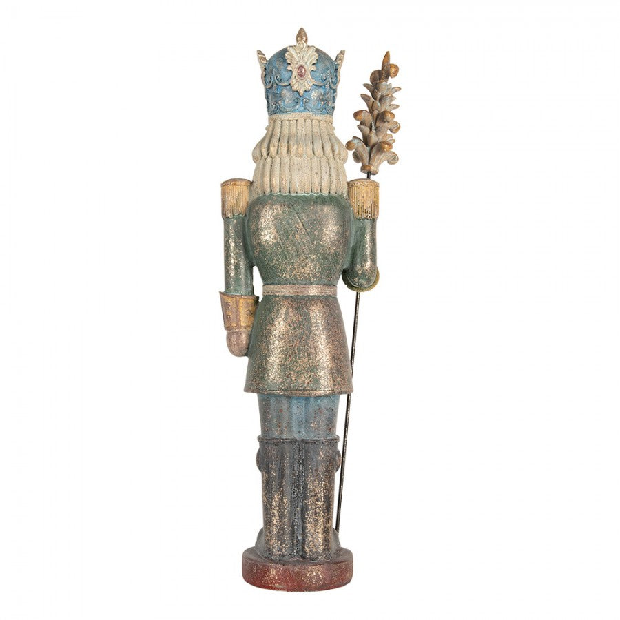 Nostalgische Weihnachtsfigur Nussknacker-König mit Prunkzepter Blau-Grün Polyresin 13x13x38 cm von Clayre & Eef (6PR5759)