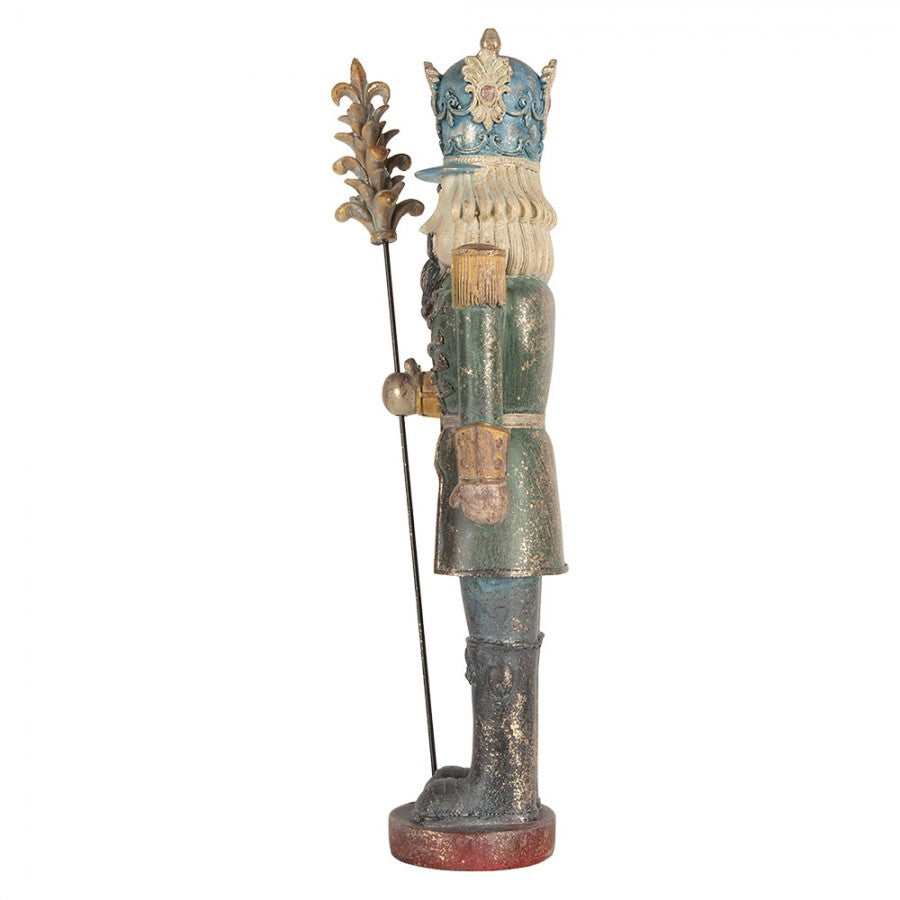 Nostalgische Weihnachtsfigur Nussknacker-König mit Prunkzepter Blau-Grün Polyresin 13x13x38 cm von Clayre & Eef (6PR5759)