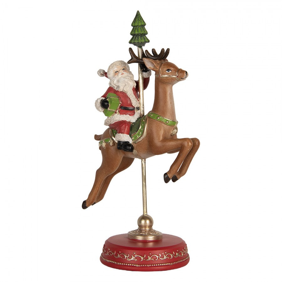 Clayre & Eef Dekofigur „Weihnachtsmann auf Rentier“ aus Polyresin in Rot-Braun, 16x11x30 cm (6PR5763)