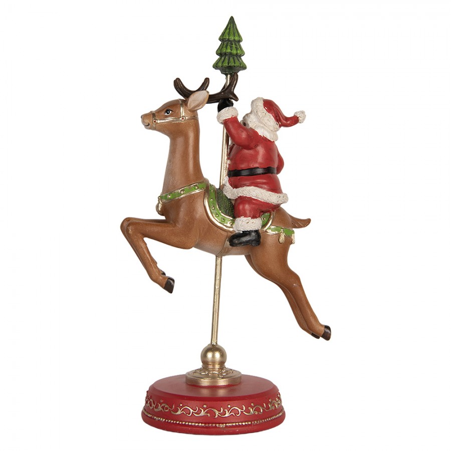 Clayre & Eef Dekofigur „Weihnachtsmann auf Rentier“ aus Polyresin in Rot-Braun, 16x11x30 cm (6PR5763)