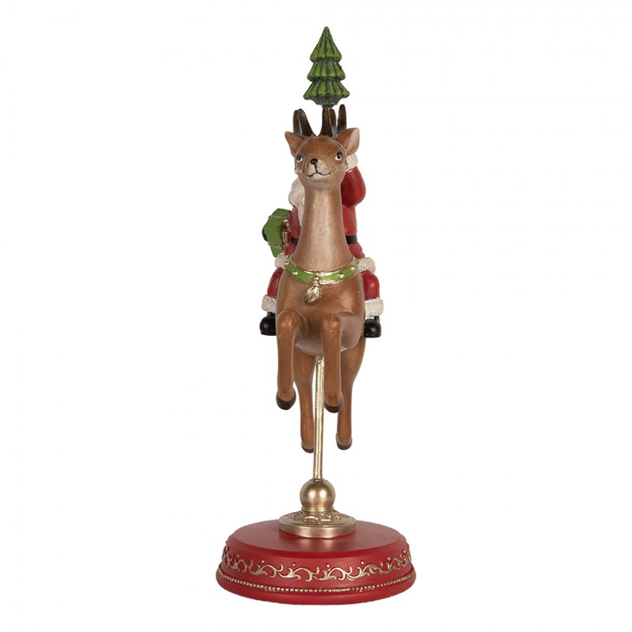 Clayre & Eef Dekofigur „Weihnachtsmann auf Rentier“ aus Polyresin in Rot-Braun, 16x11x30 cm (6PR5763)