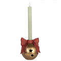 Kerzenständer Weihnachtsglocke mit roter Schleife Goldfarben 13x12x13 cm Polyresin für Stabkerzen von Clayre & Eef (6PR5767)