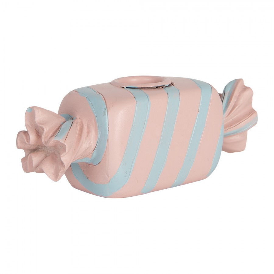Kerzenständer Bonbon Rosa Gestreift 14x5x5 cm Polyresin für Stabkerzen von Clayre & Eef (6PR5778P)