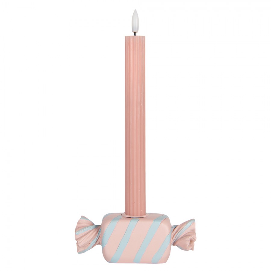 Kerzenständer Bonbon Rosa Gestreift 14x5x5 cm Polyresin für Stabkerzen von Clayre & Eef (6PR5778P)