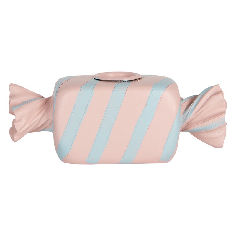 Kerzenständer Bonbon Rosa Gestreift 14x5x5 cm Polyresin für Stabkerzen von Clayre & Eef (6PR5778P)